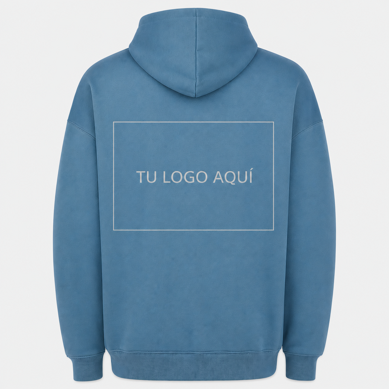 Sudadera oversize azul personalizable vista de espalda con zona grande para el logo